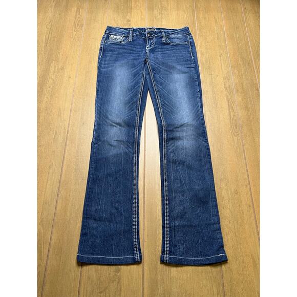 American Vintage Denim - Soundgirl Y2K Rhinestone Cross Bootcut Jeans Low‎ Rise Womens 29x30 Blue